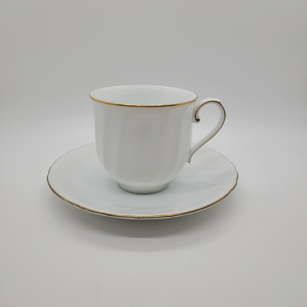 Mikasa Wedding Band Tea Cup Saucer Set Gold Trim White Fine China Japan